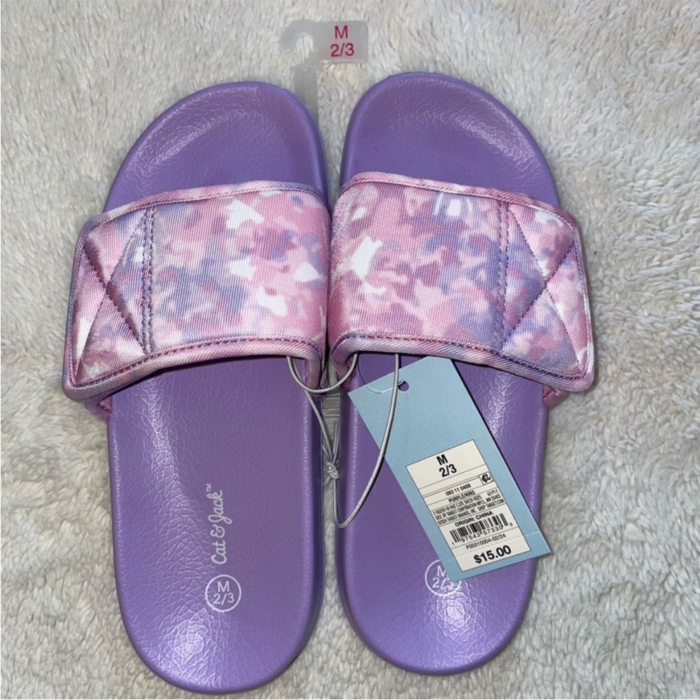 Cat & Jack Purple and Pink Strappy Slide Sandals - Picture 2 of 5